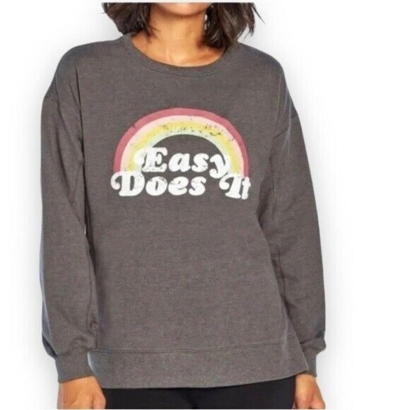 Wildfox Other - 🦥WildFox Easy Does It Sweatshirt Large Grey Rainbow French Terry Slit NIB